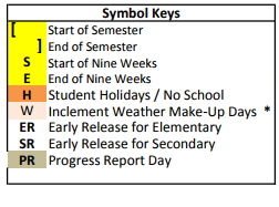 District School Academic Calendar Legend for Taylor Elementary