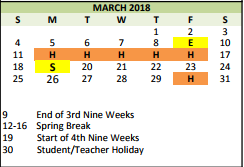 District School Academic Calendar for Heritage Middle for March 2018