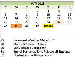 District School Academic Calendar for Colleyville Elementary for May 2018