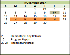 District School Academic Calendar for Dove Elementary for November 2017