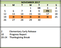 District School Academic Calendar for Colleyville Middle for November 2017