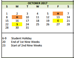 District School Academic Calendar for Glenhope Elementary for October 2017