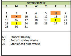 District School Academic Calendar for Taylor Elementary for October 2017