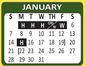 District School Academic Calendar for Jewel C Wietzel Center for January 2018