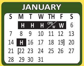 District School Academic Calendar for E H Gilbert Elementary for January 2018