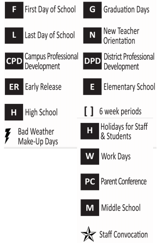 District School Academic Calendar Legend for Gillette Elementary