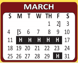 District School Academic Calendar for V M Adams Elementary for March 2018