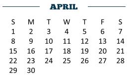 District School Academic Calendar for Jefferson Elementary for April 2018