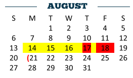 District School Academic Calendar for Crockett Elementary for August 2017