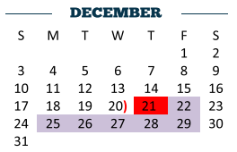 District School Academic Calendar for Early College High School for December 2017