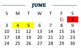 District School Academic Calendar for Moises Vela Middle School for June 2018