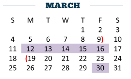 District School Academic Calendar for Harlingen High School - South for March 2018