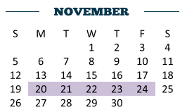 District School Academic Calendar for Ben Milam Elementary for November 2017
