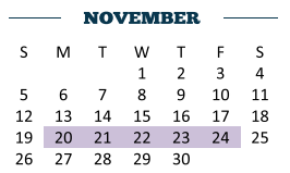 District School Academic Calendar for Early College High School for November 2017