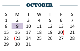 District School Academic Calendar for Cameron Co J J A E P for October 2017