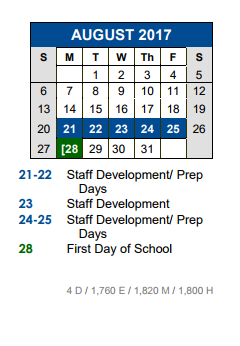 District School Academic Calendar for Susie Fuentes Elementary School for August 2017