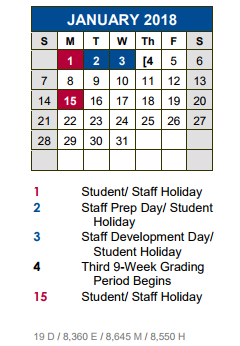 District School Academic Calendar for Lehman High School for January 2018