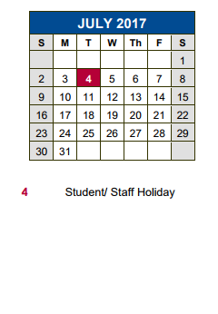 District School Academic Calendar for Buda Elementary School for July 2017
