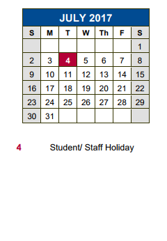 District School Academic Calendar for Blanco Vista Elementary for July 2017