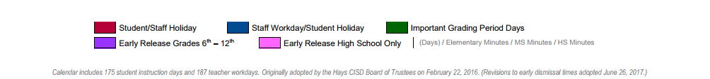 District School Academic Calendar Key for Jack C Hays High School