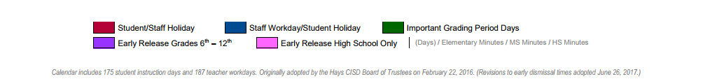 District School Academic Calendar Key for Academy At Hays