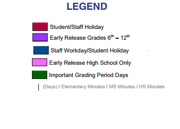 District School Academic Calendar Legend for Negley Elementary School