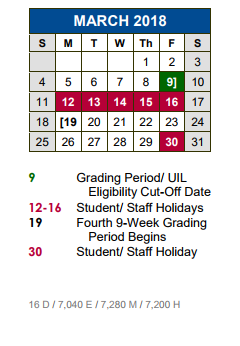 District School Academic Calendar for Wallace Middle School for March 2018