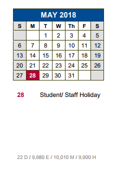District School Academic Calendar for Lehman High School for May 2018