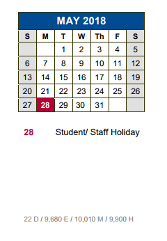 District School Academic Calendar for R C Barton Middle School for May 2018