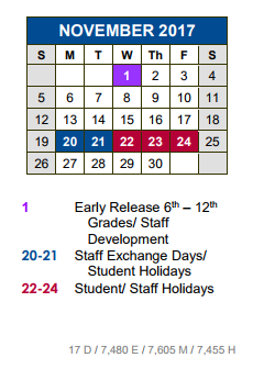 District School Academic Calendar for Jack C Hays High School for November 2017