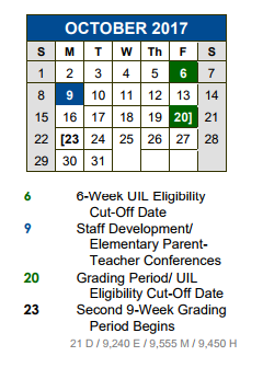 District School Academic Calendar for Wallace Middle School for October 2017
