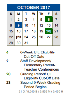 District School Academic Calendar for Buda Elementary School for October 2017