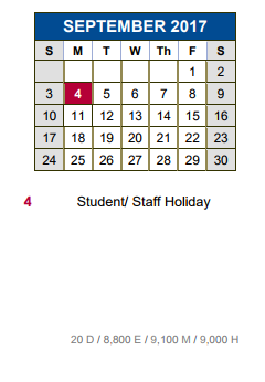 District School Academic Calendar for Hemphill Elementary School for September 2017