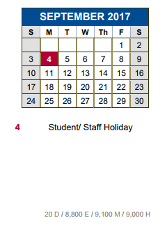 District School Academic Calendar for Academy At Hays for September 2017