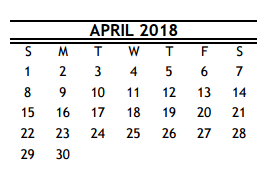 District School Academic Calendar for Young Learners for April 2018