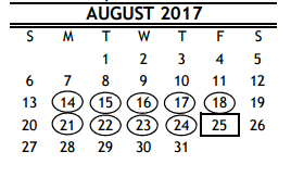 District School Academic Calendar for Pleasantville Elementary for August 2017