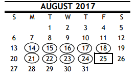 District School Academic Calendar for R D S P D for August 2017