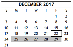 District School Academic Calendar for Durham Elementary for December 2017