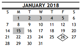 District School Academic Calendar for Milby High School for January 2018