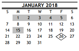 District School Academic Calendar for R D S P D for January 2018