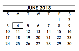 District School Academic Calendar for Hcc Life Skills Program for June 2018