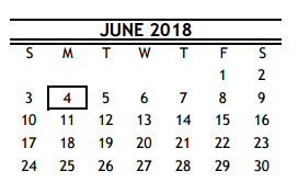 District School Academic Calendar for Gross Elementary for June 2018