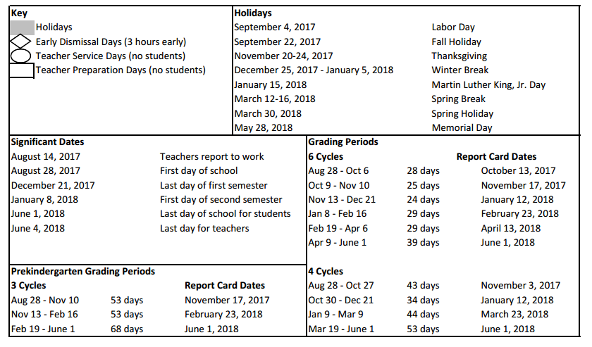 District School Academic Calendar Key for Patterson Elementary