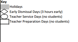 District School Academic Calendar Legend for R D S P D