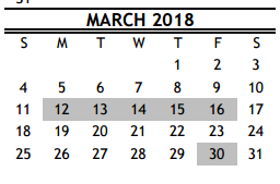 District School Academic Calendar for Valley West Elementary for March 2018