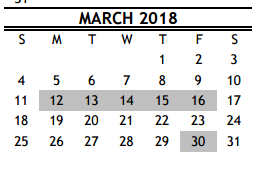 District School Academic Calendar for R D S P D for March 2018