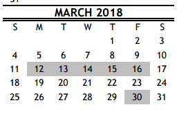 District School Academic Calendar for Marshall Middle for March 2018