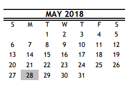 District School Academic Calendar for R D S P D for May 2018
