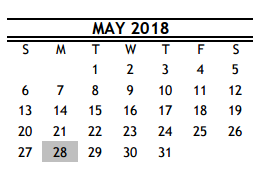 District School Academic Calendar for Almeda Elementary for May 2018