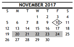 District School Academic Calendar for North Alternative Elementary for November 2017